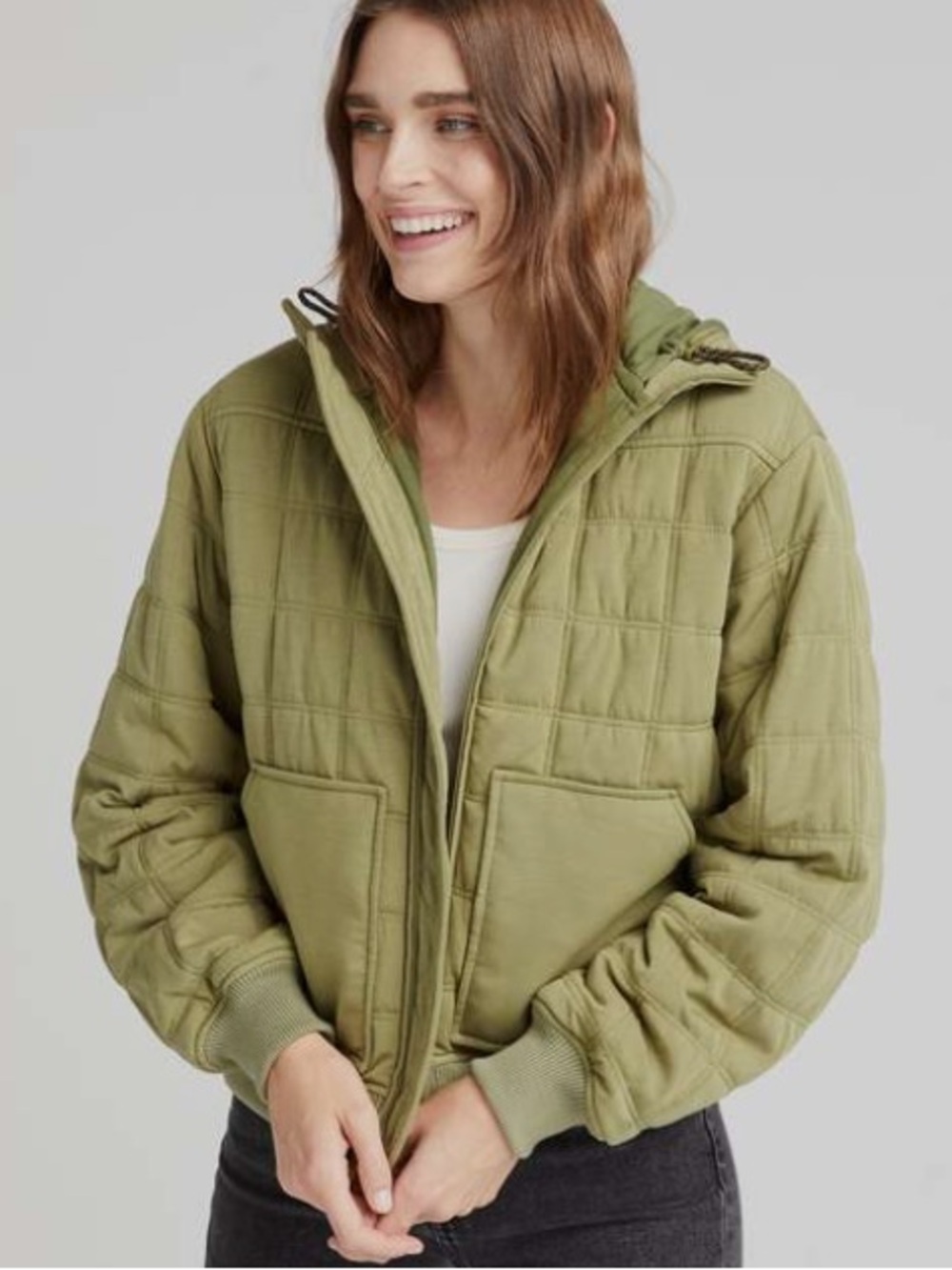 Richer poorer Olive Quilted Hooded Jacket